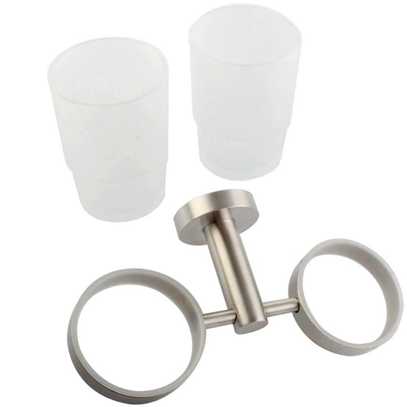 Angle Simple Double Toothbrush Holder  Angle Simple SUS304 Stainless Steel Wall Mounted Glass Tumbler Holder with Frosted Glass Cup Toothpaste Razor Organizer Bathroom Storage  Brushed Nickel - Image 5